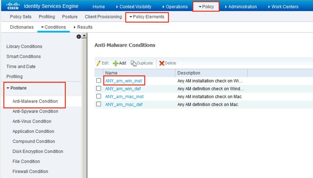 ISE configuration - Create Anti-Malware Condition