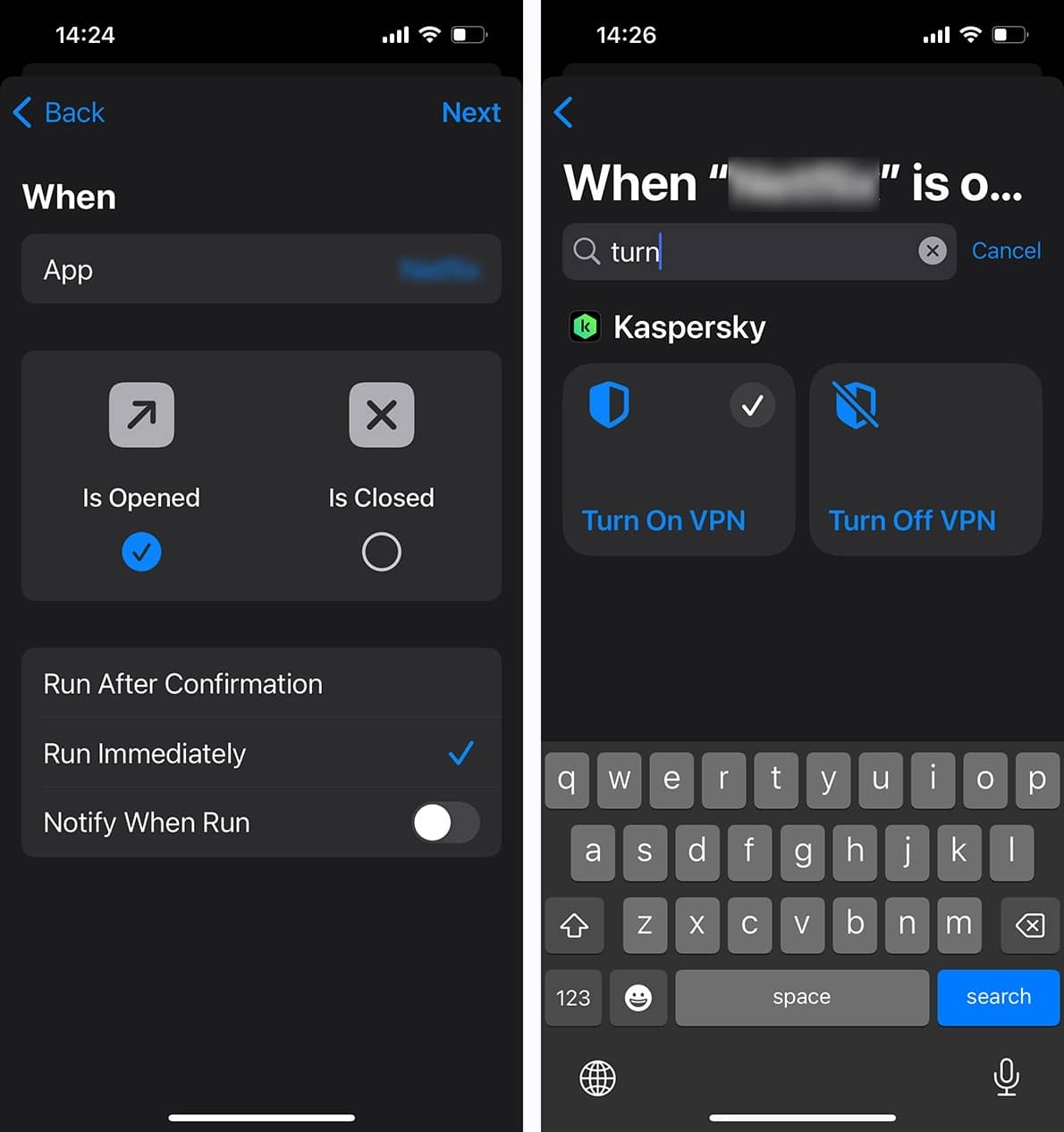 Triggering Kaspersky VPN activation when an app starts 