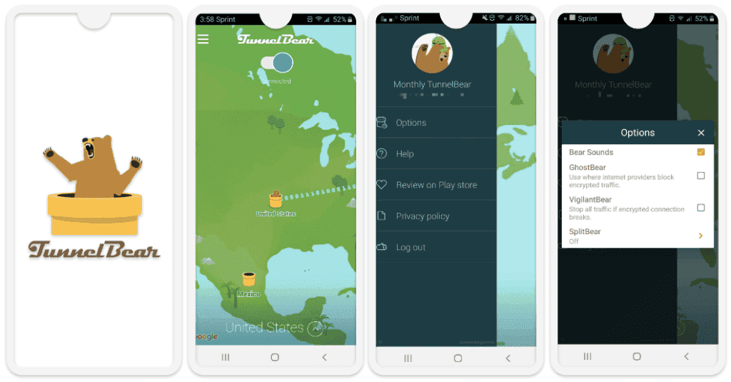 8 . tunnelbear   — Una app divertido para Android ( con osito muy mono )