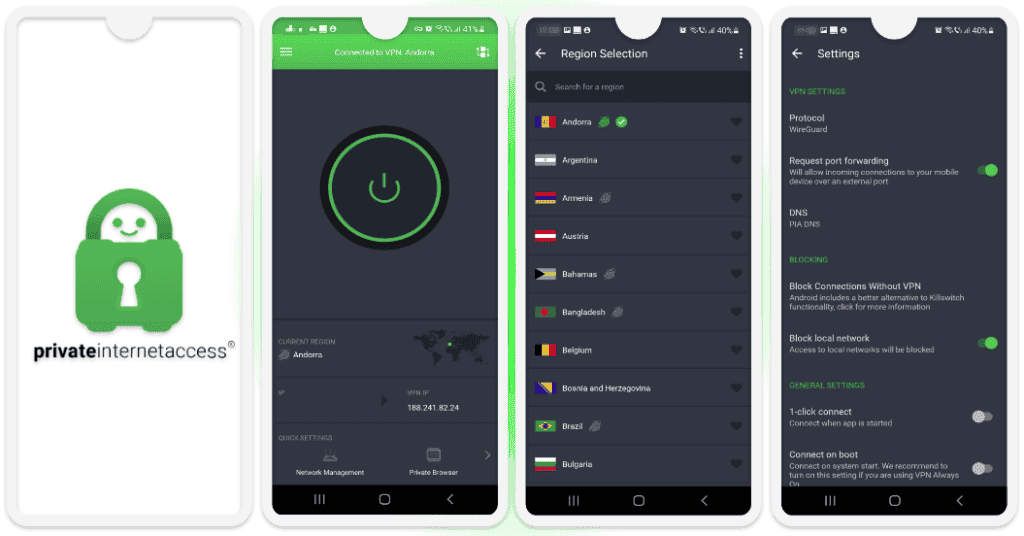 🥉 3. Private Internet Access — Aplicación para Android personalizable y con velocidades rápidas