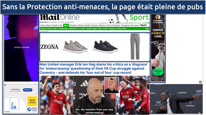 Screenshot of Mail Online with lots of ads showing
