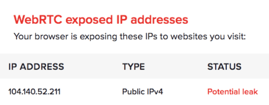 WebRTC Leak Test with NordVPN