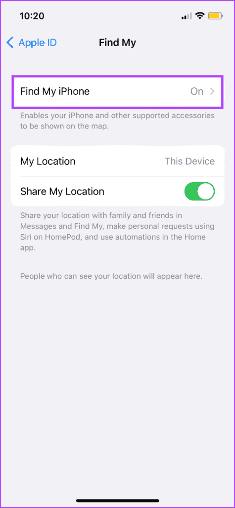Tap Find My