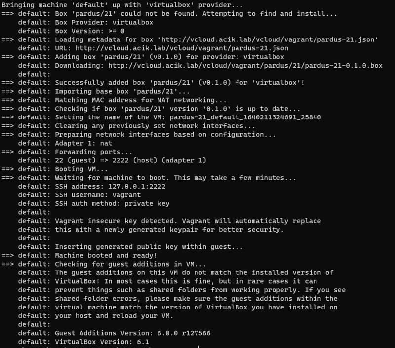 Output of vagrant up