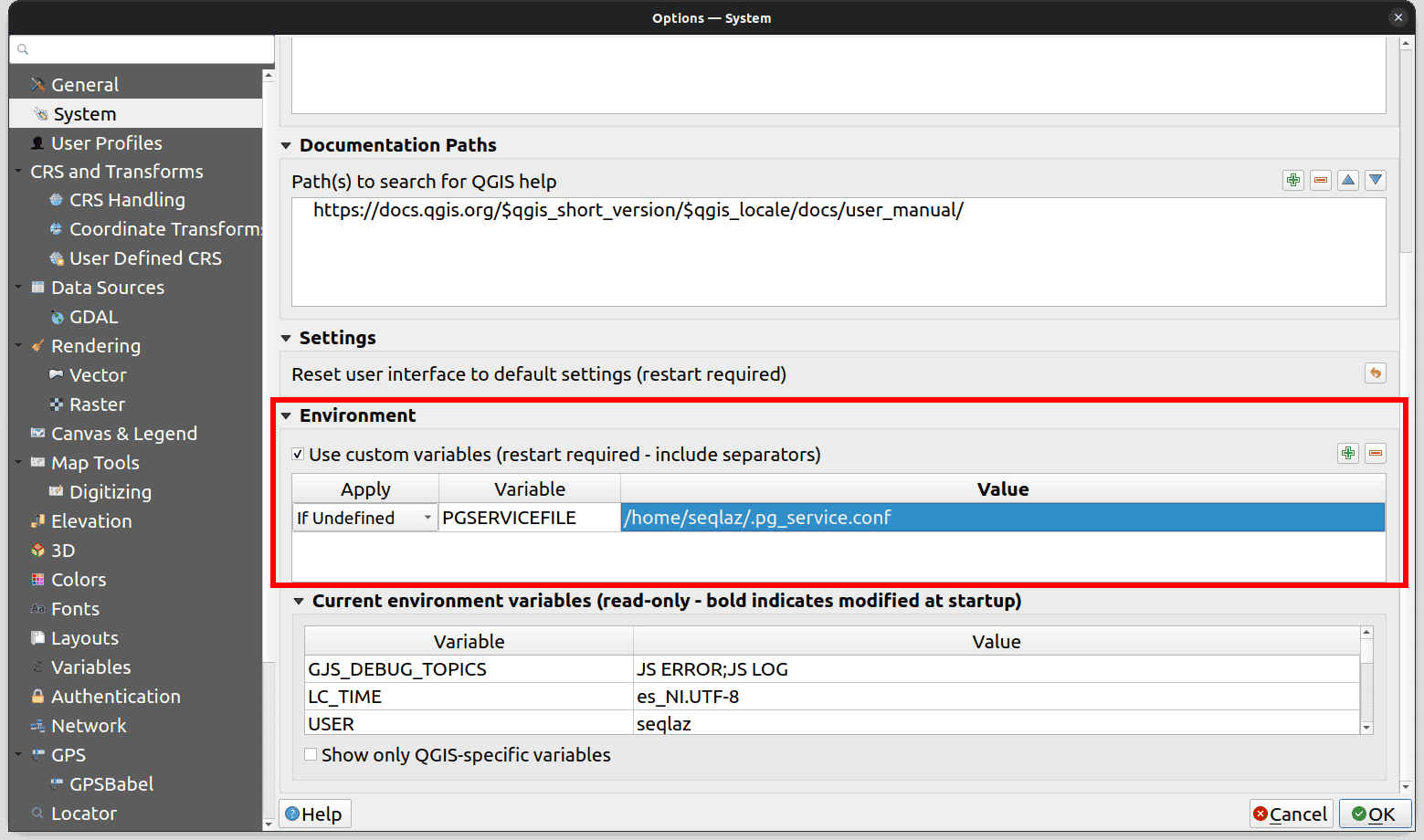 QGIS System Environment Variables