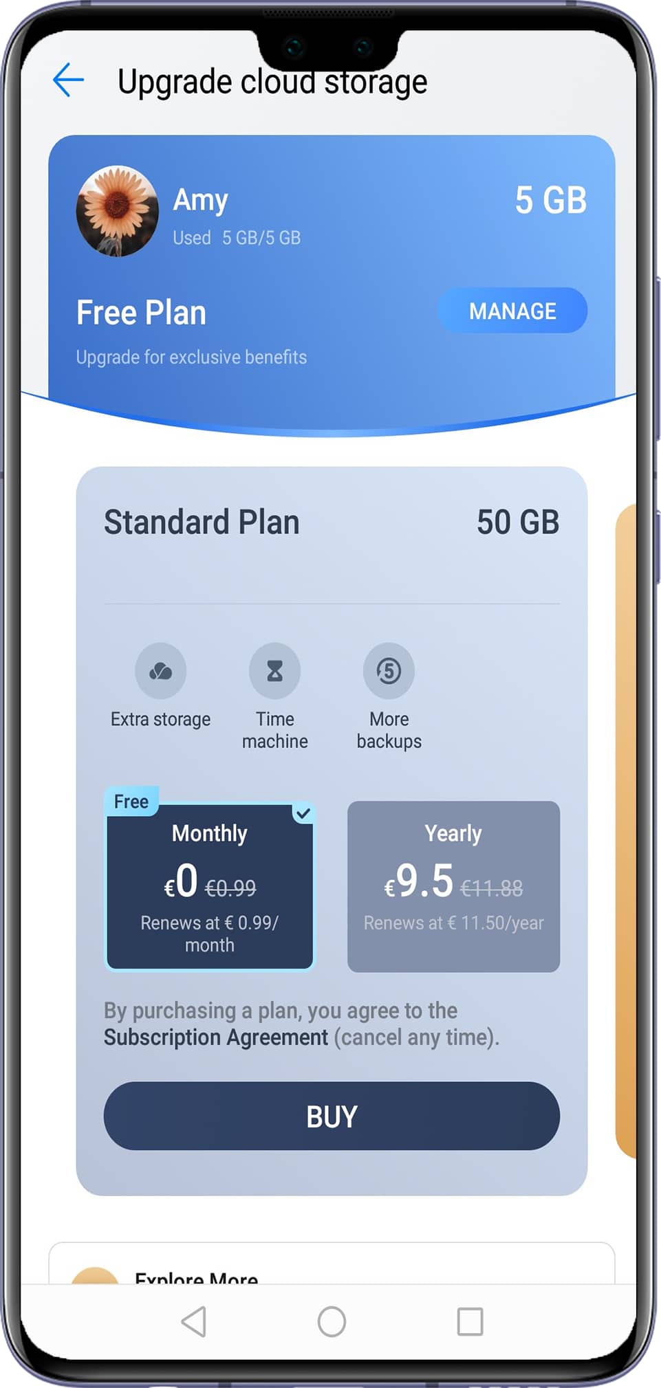 Upgrade cloud storage space
