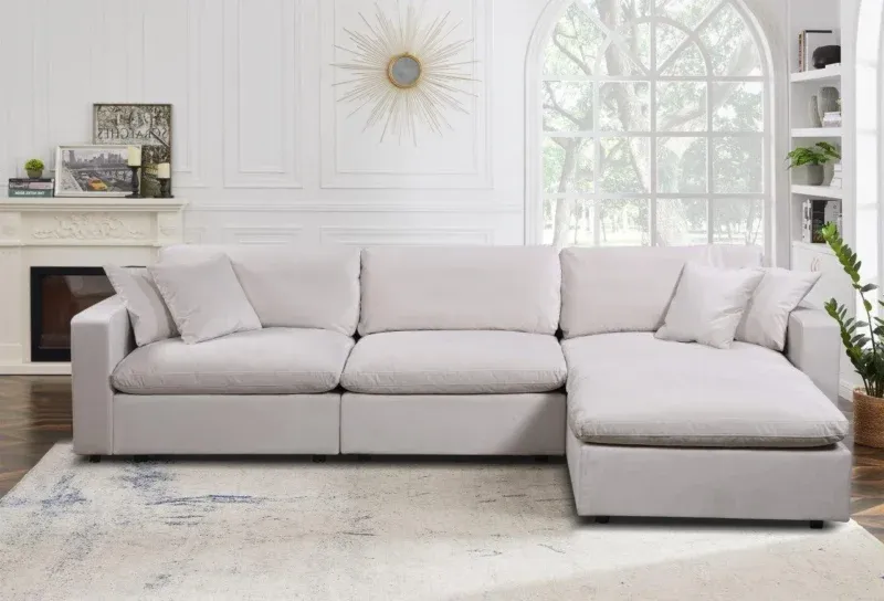 Cloud couch dupes: 1stop Bedrooms' Rosedale Beige Velvet Modular Sectional