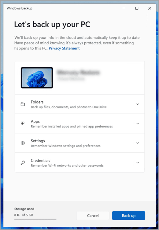 Windows Backup Settings