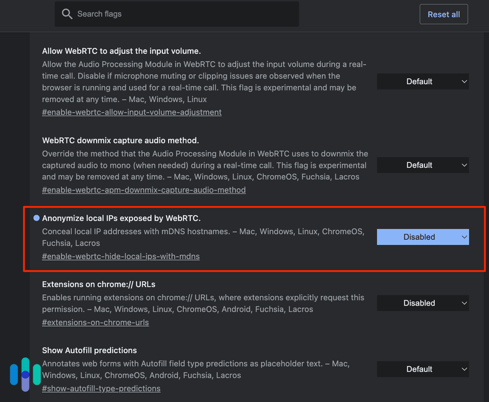 chrome WebRTC Settings