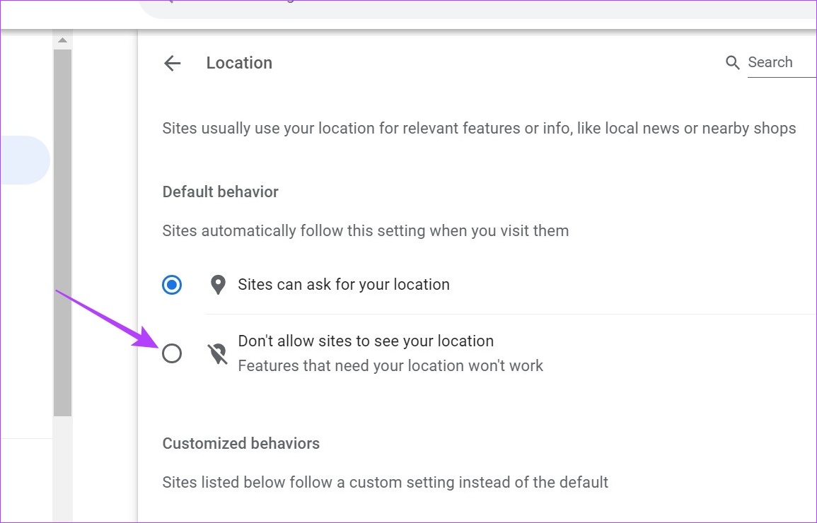Select Don’t allow sites to see your location