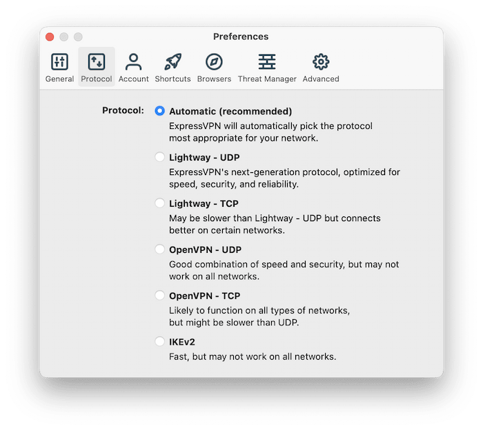 ExpressVPN Protokolleinstellungen für Hulu Guide