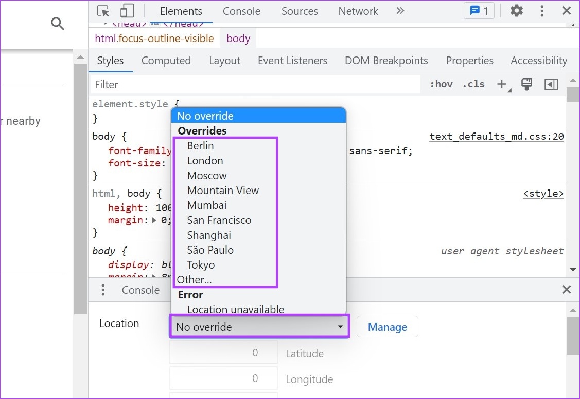 Open dropdown and select location