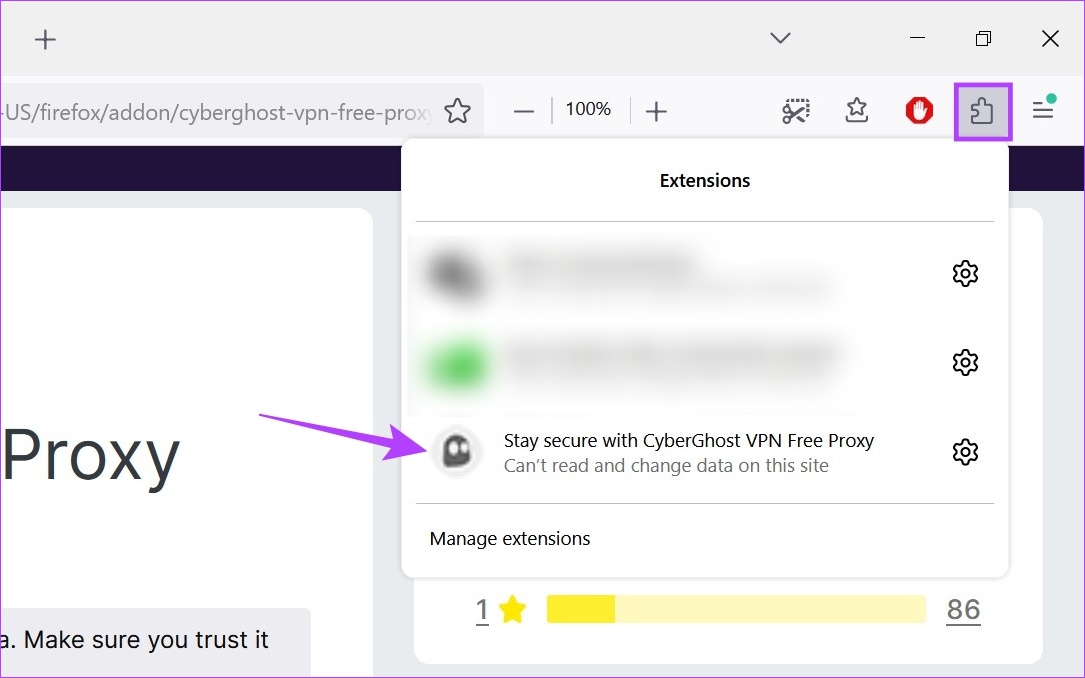 Click on Extension icon & click on VPN