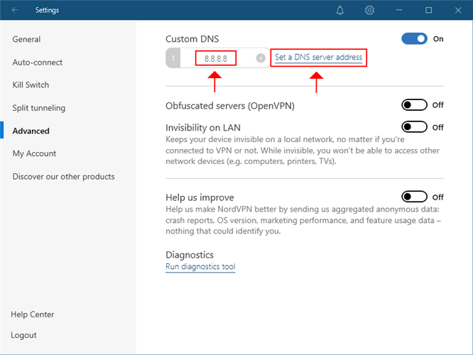 NordVPN uses the 8.8.8.8 DNS server