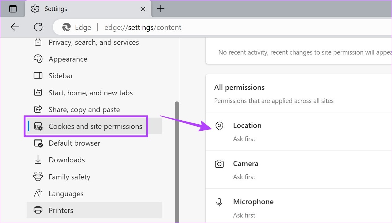 Open site permissions & click on Location