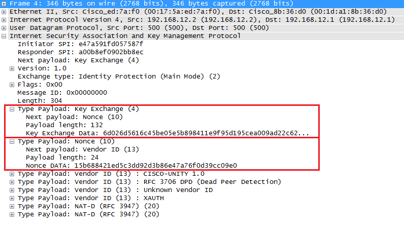 Wireshark Capture IKEv1 main mode Message 4