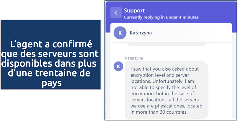 Screenshot of customer support chat response 