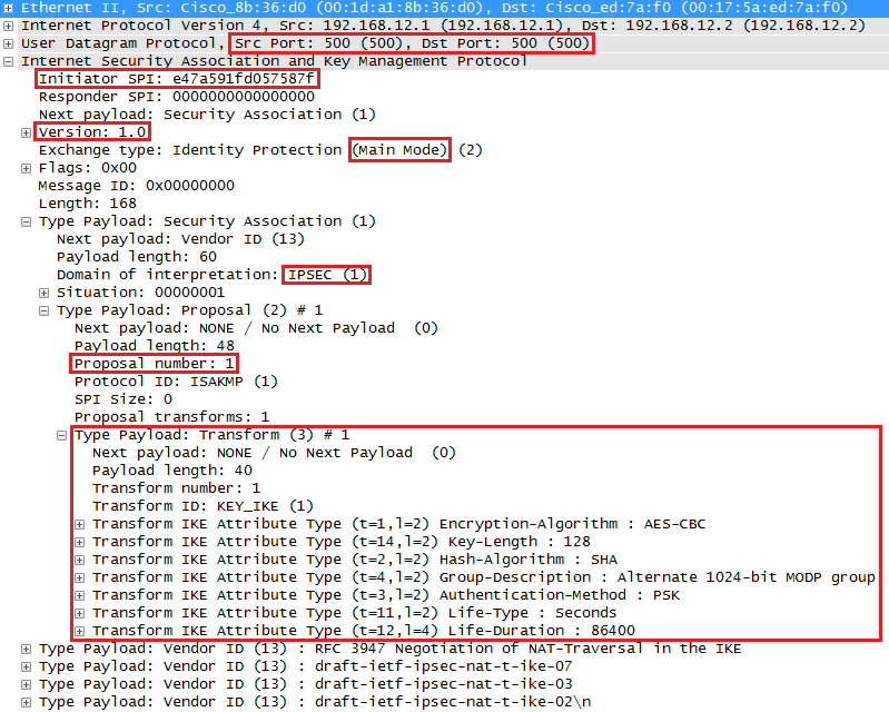 Wireshark Capture IKEv1 main mode Message 1
