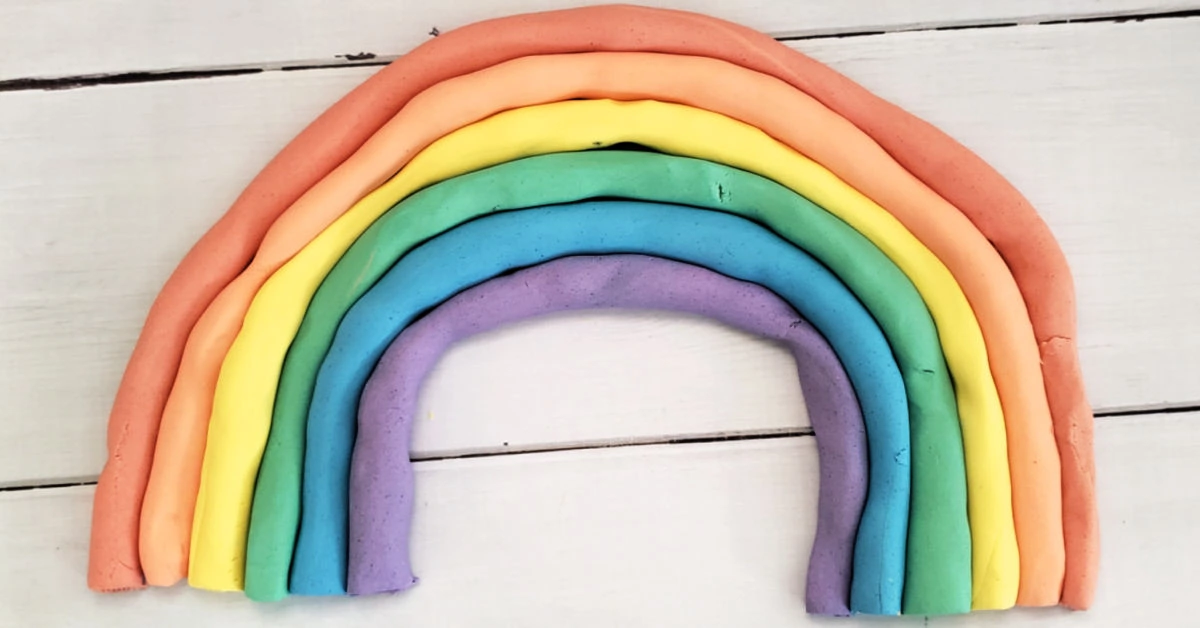 Rainbow made from cloud dough.