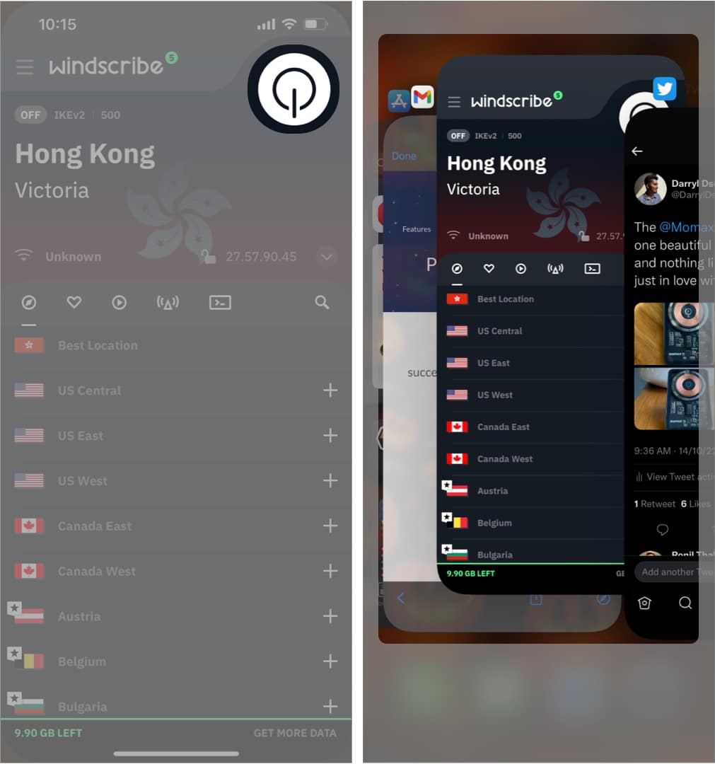 Restart the VPN application on iPhone