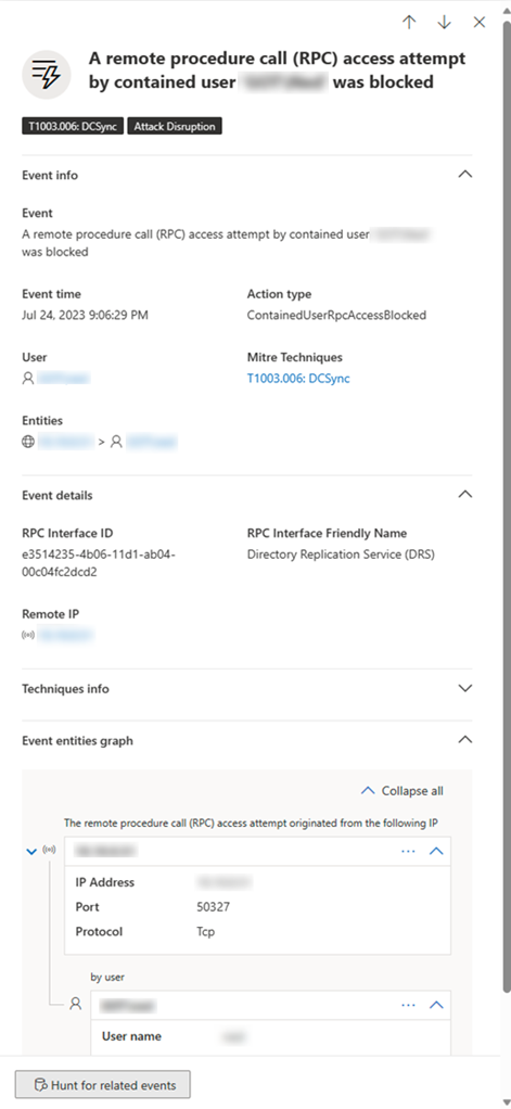 Shows blocked event details for a contained users